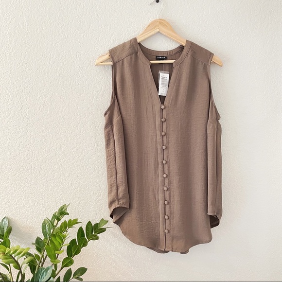 torrid Tops - Torrid Harper Taupe Gauze Button Tunic Tank Top 0